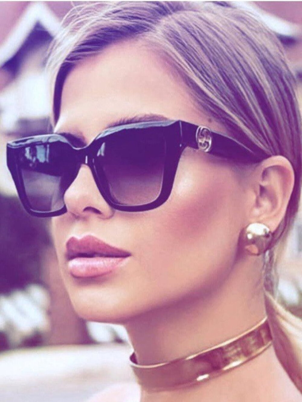 Gucci GG1023S 008 Sunglasses Black Butterfly Frame, Grey Gradient Lenses